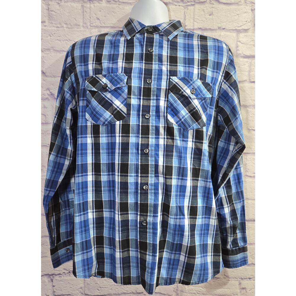 Airwalk Blue Black Plaid Button Up Men's Shirt Medium Long Sleeves